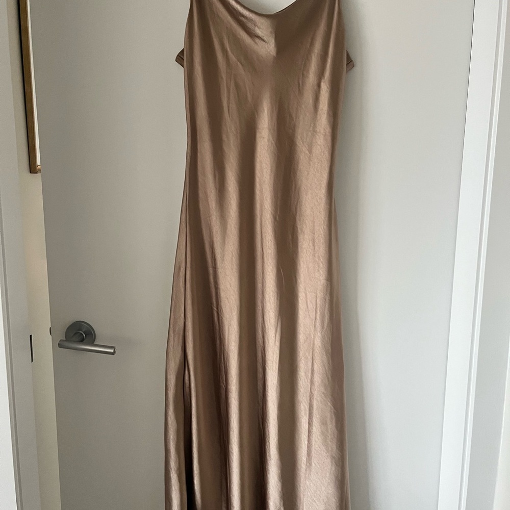 Oak + Fort Cowl Neck Satin Midi Dress